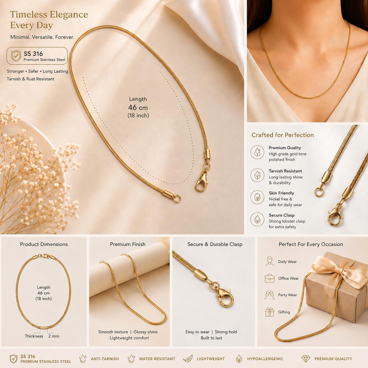 Forevershine Gold Plated Snake Chain Necklace For Women & Men - Image 8