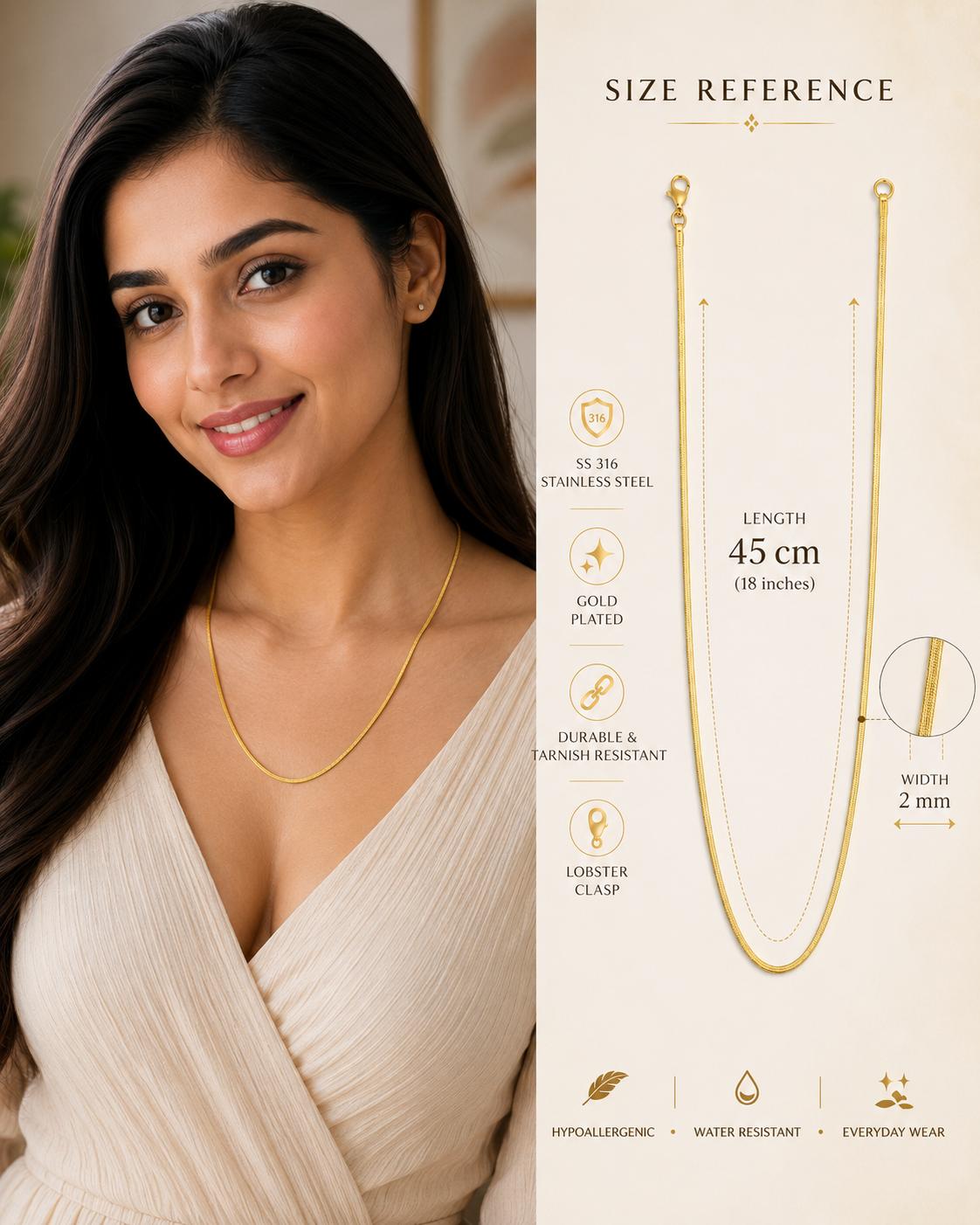 Forevershine Gold Plated Snake Chain Necklace For Women & Men - Image 4