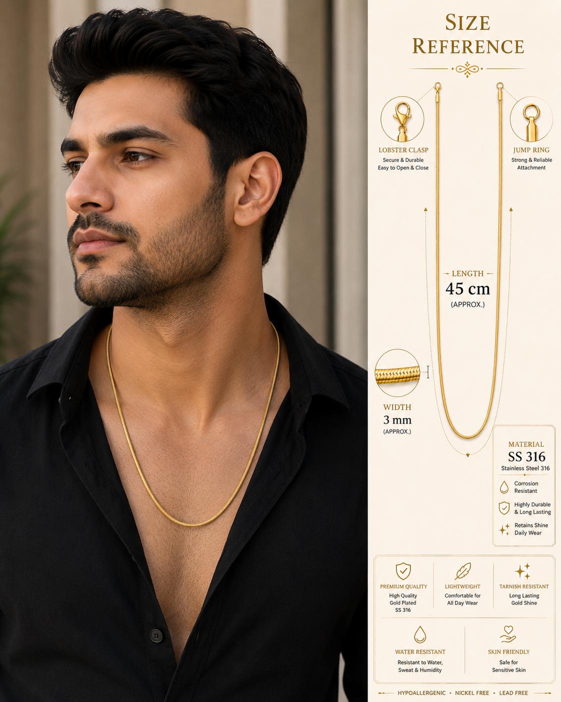 Forevershine Gold Plated Snake Chain Necklace For Women & Men - Image 3