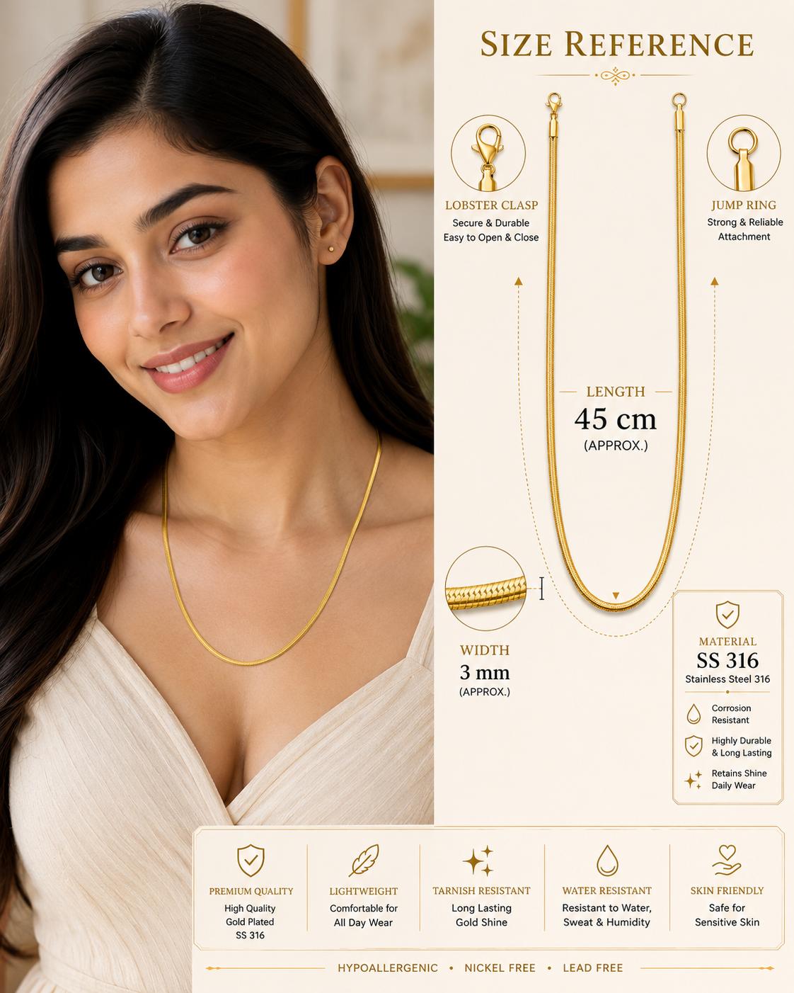 Forevershine Gold Plated Snake Chain Necklace For Women & Men - Image 4