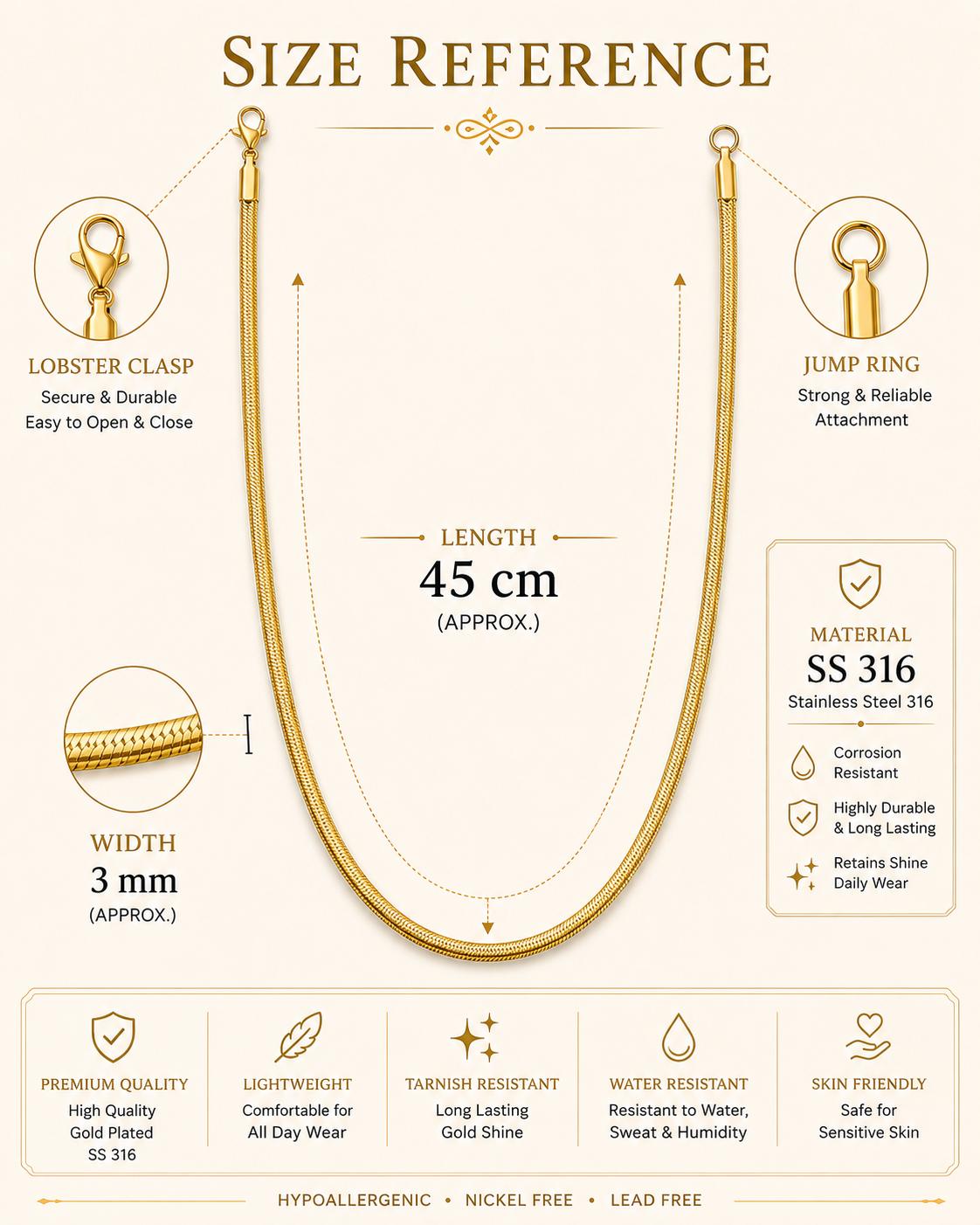 Forevershine Gold Plated Snake Chain Necklace For Women & Men - Image 6