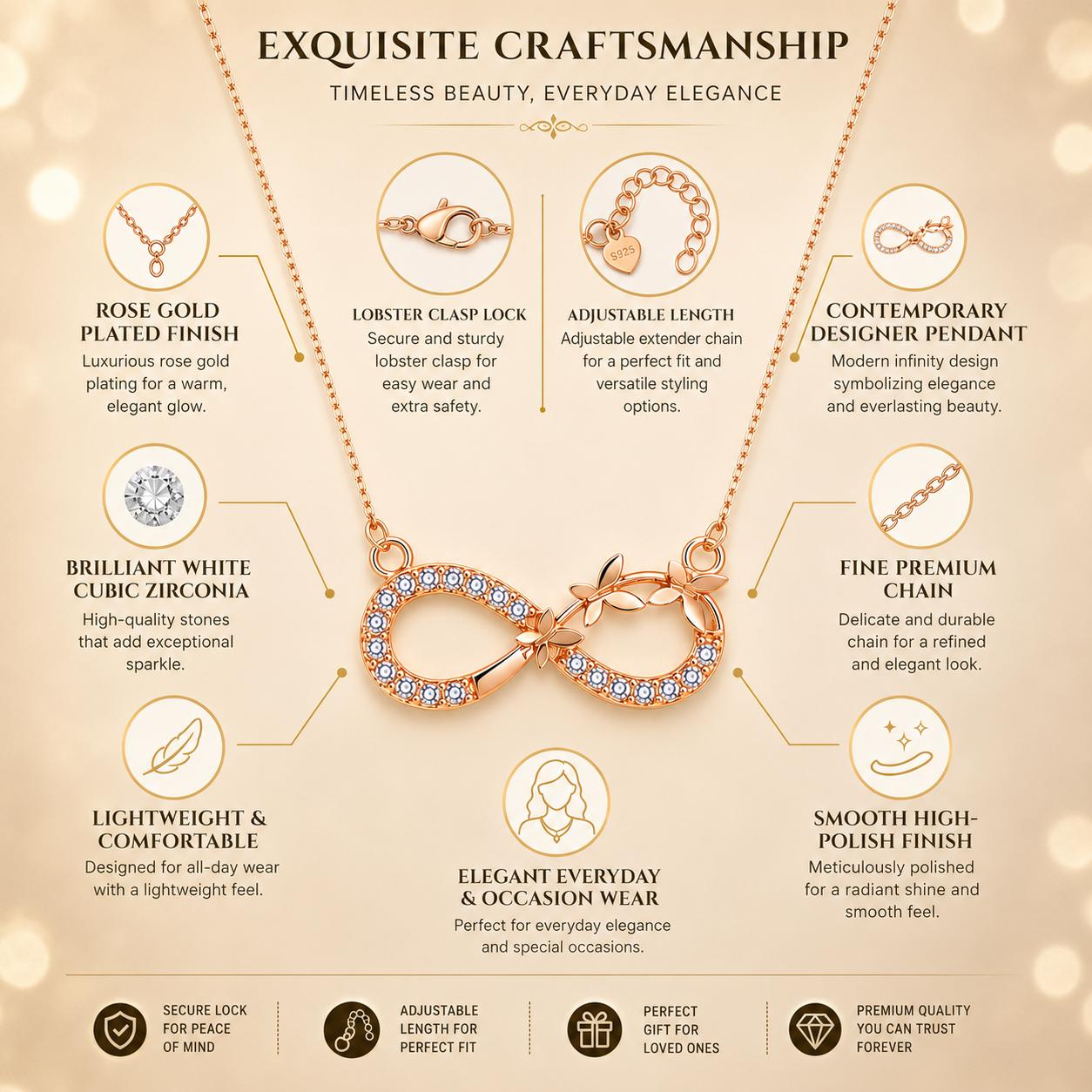 Forevershine Rose Gold Plated Ad Infinity Pendant Necklace For Women - Image 9