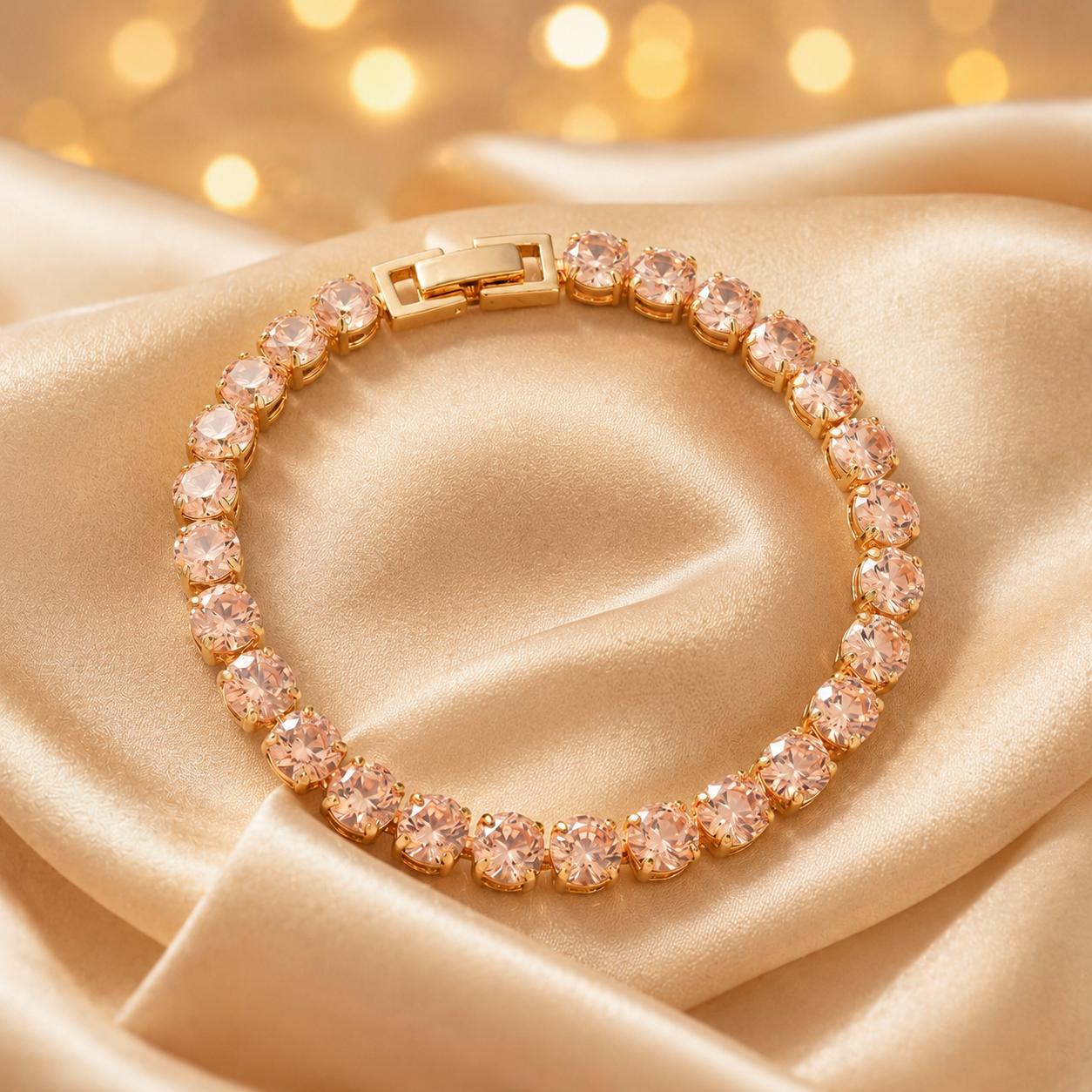 Forevershine Rose Gold Plated Adjustable Tennis Bracelet With Blush Pink Ad Stones