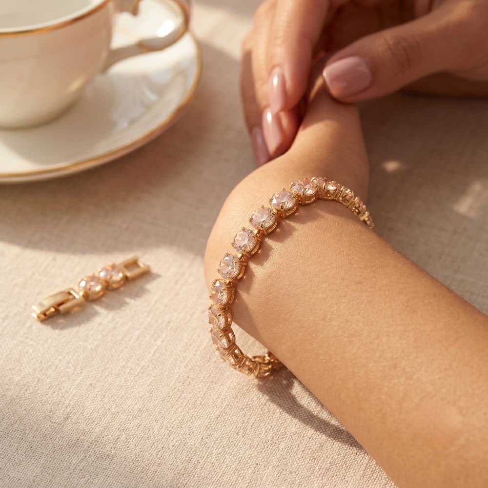 Forevershine Rose Gold Plated Adjustable Tennis Bracelet With Blush Pink Ad Stones - Image 6
