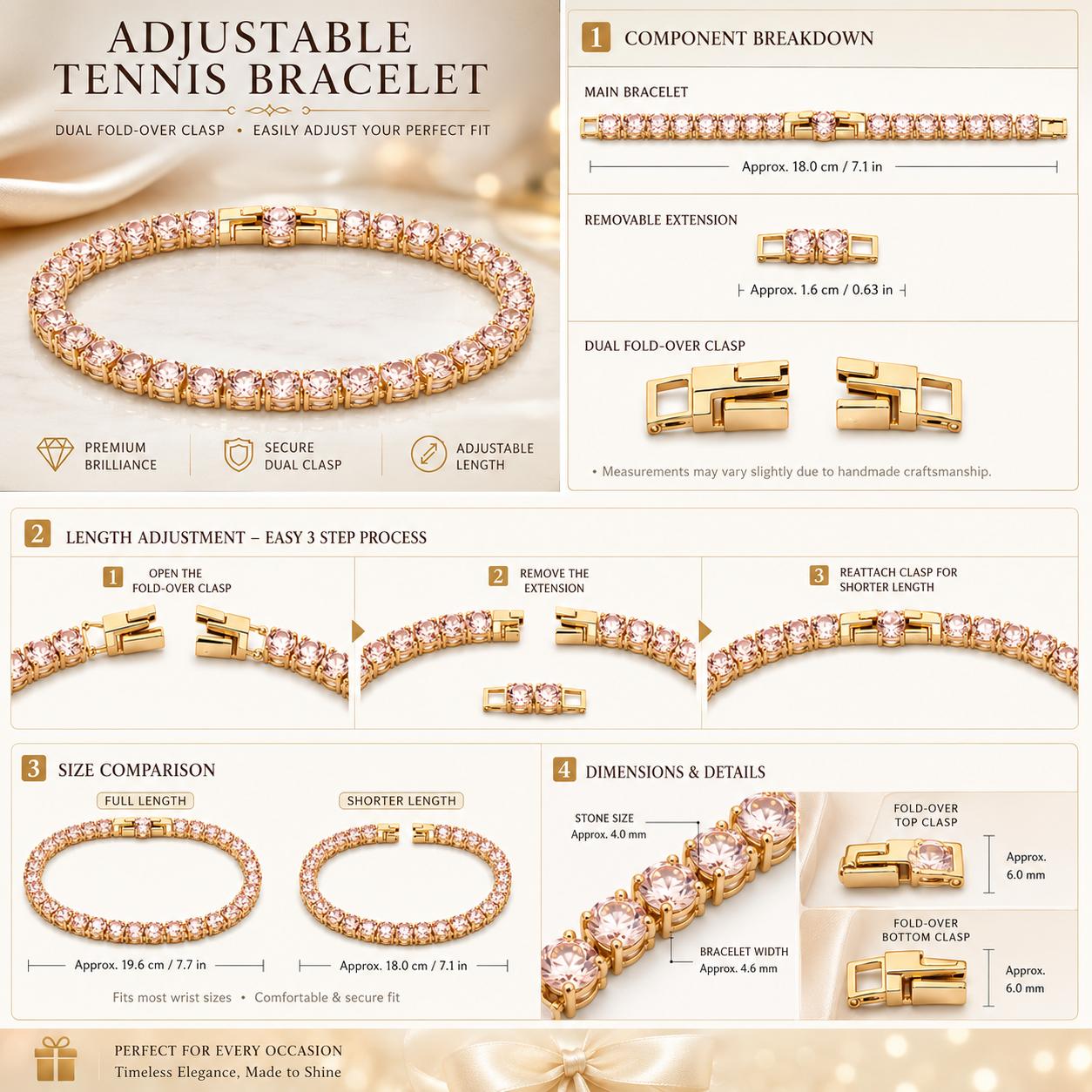 Forevershine Rose Gold Plated Adjustable Tennis Bracelet With Blush Pink Ad Stones - Image 7