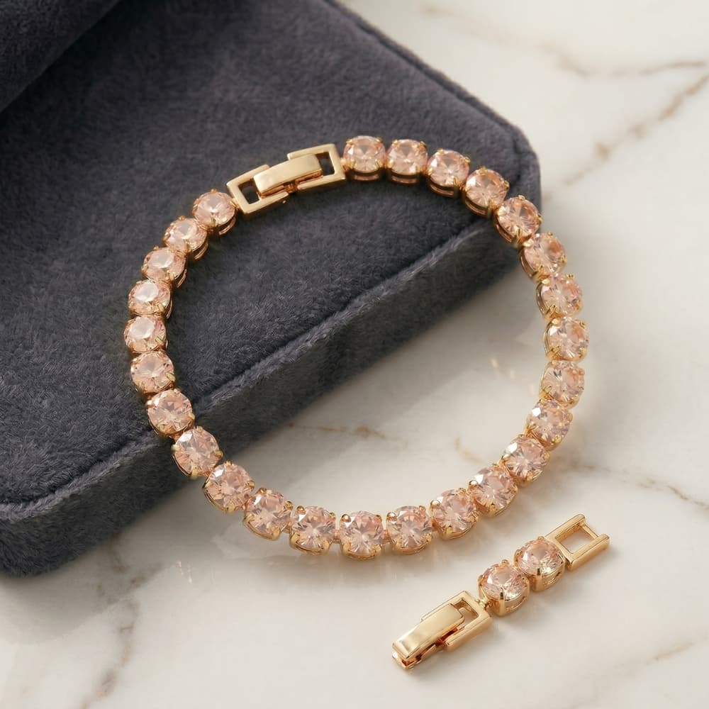 Forevershine Rose Gold Plated Adjustable Tennis Bracelet With Blush Pink Ad Stones - Image 9