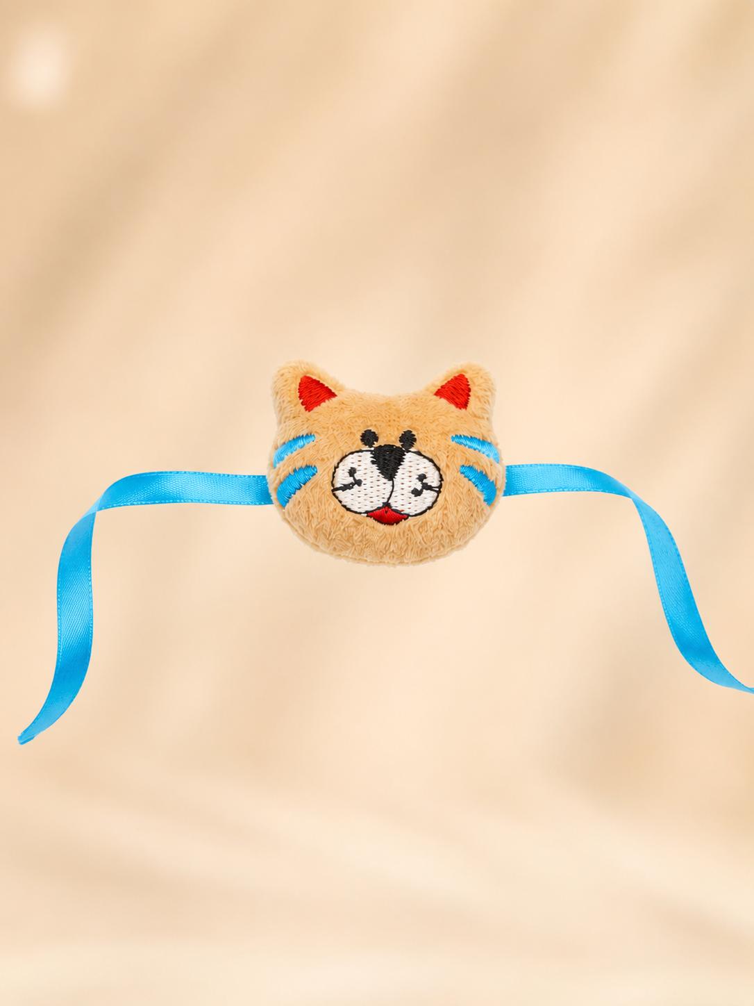 Kids Plush Cat Rakhi For Brother Soft Embroidered Animal Rakhi