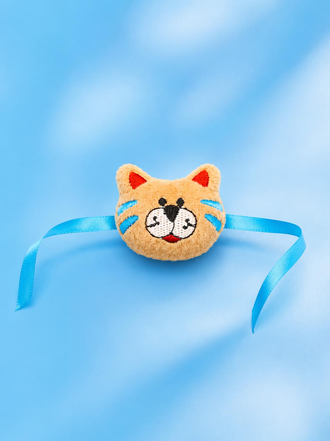 Kids Plush Cat Rakhi For Brother Soft Embroidered Animal Rakhi - Image 8