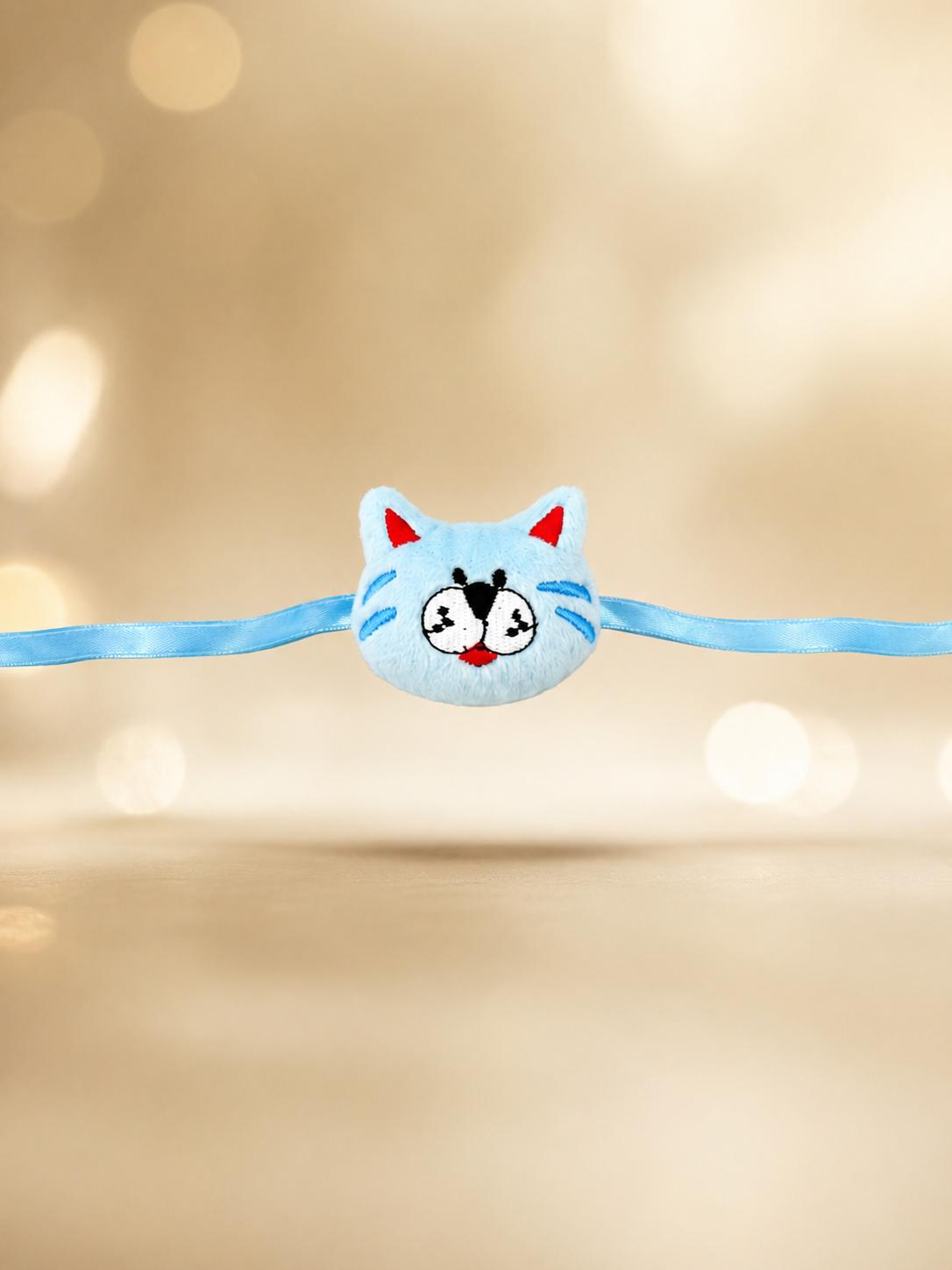Kids Plush Blue Cat Rakhi For Brother Soft Embroidered Rakhi - Image 8