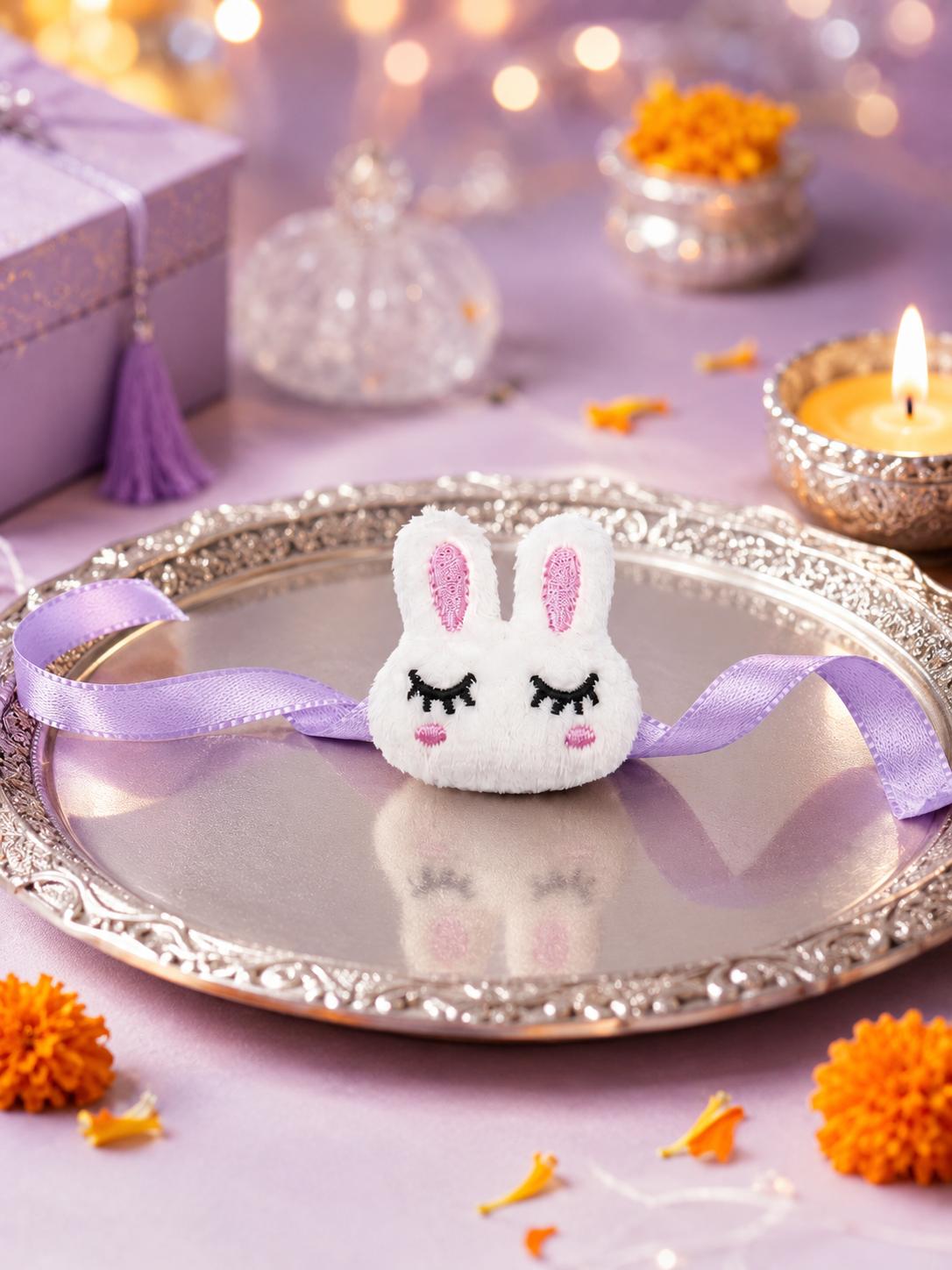 Kids Plush Rabbit Rakhi With Satin Ribbon For Brother