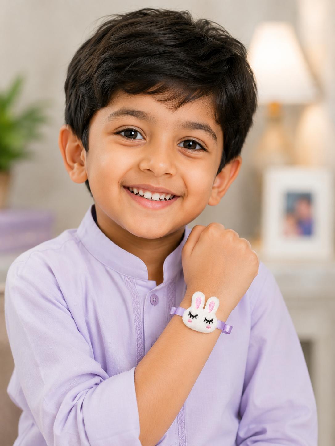 Kids Plush Rabbit Rakhi With Satin Ribbon For Brother - Image 4