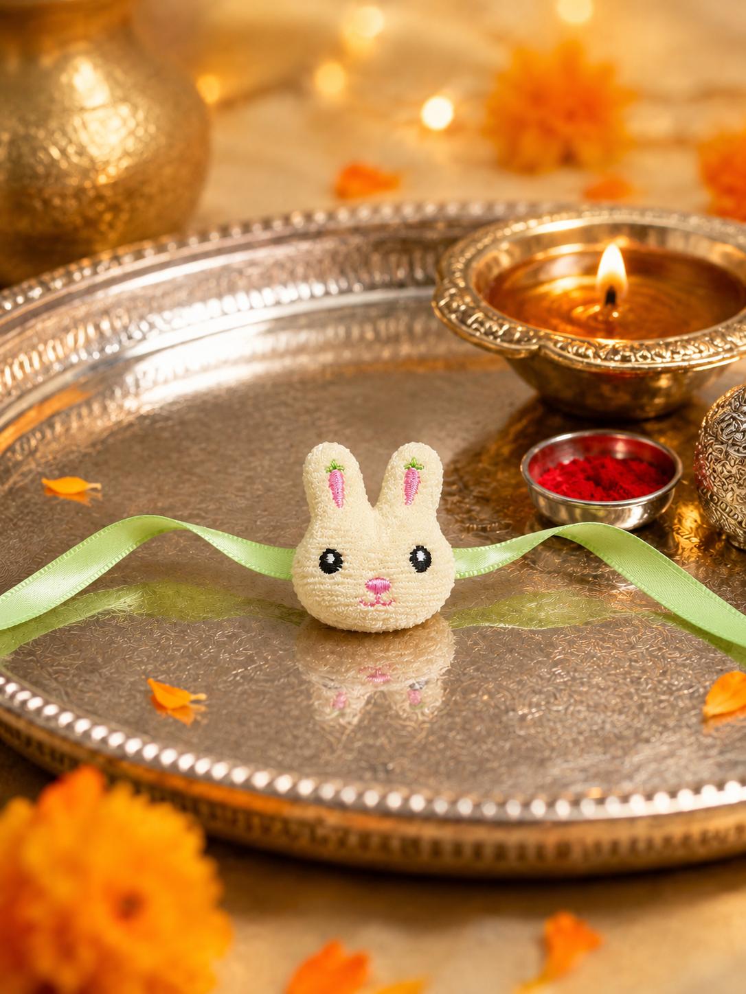 Kids Plush Bunny Rakhi With Satin Ribbon For Brother