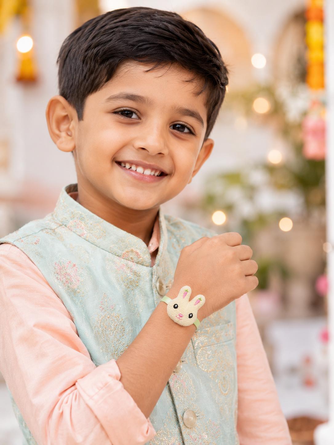 Kids Plush Bunny Rakhi With Satin Ribbon For Brother - Image 3