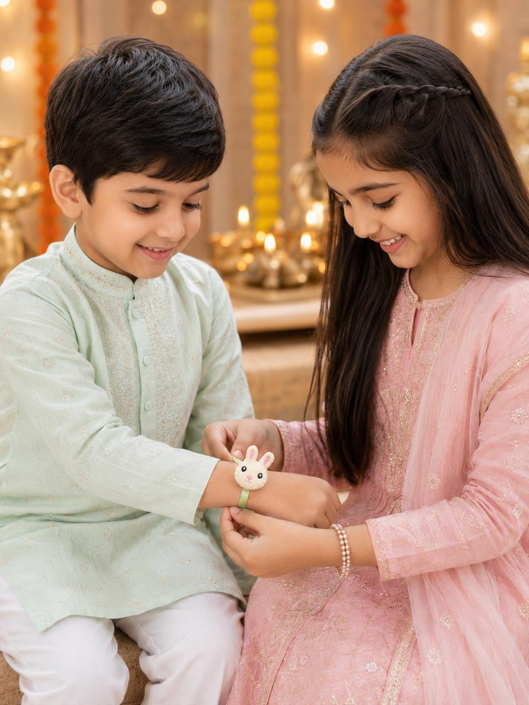 Kids Plush Bunny Rakhi With Satin Ribbon For Brother - Image 4
