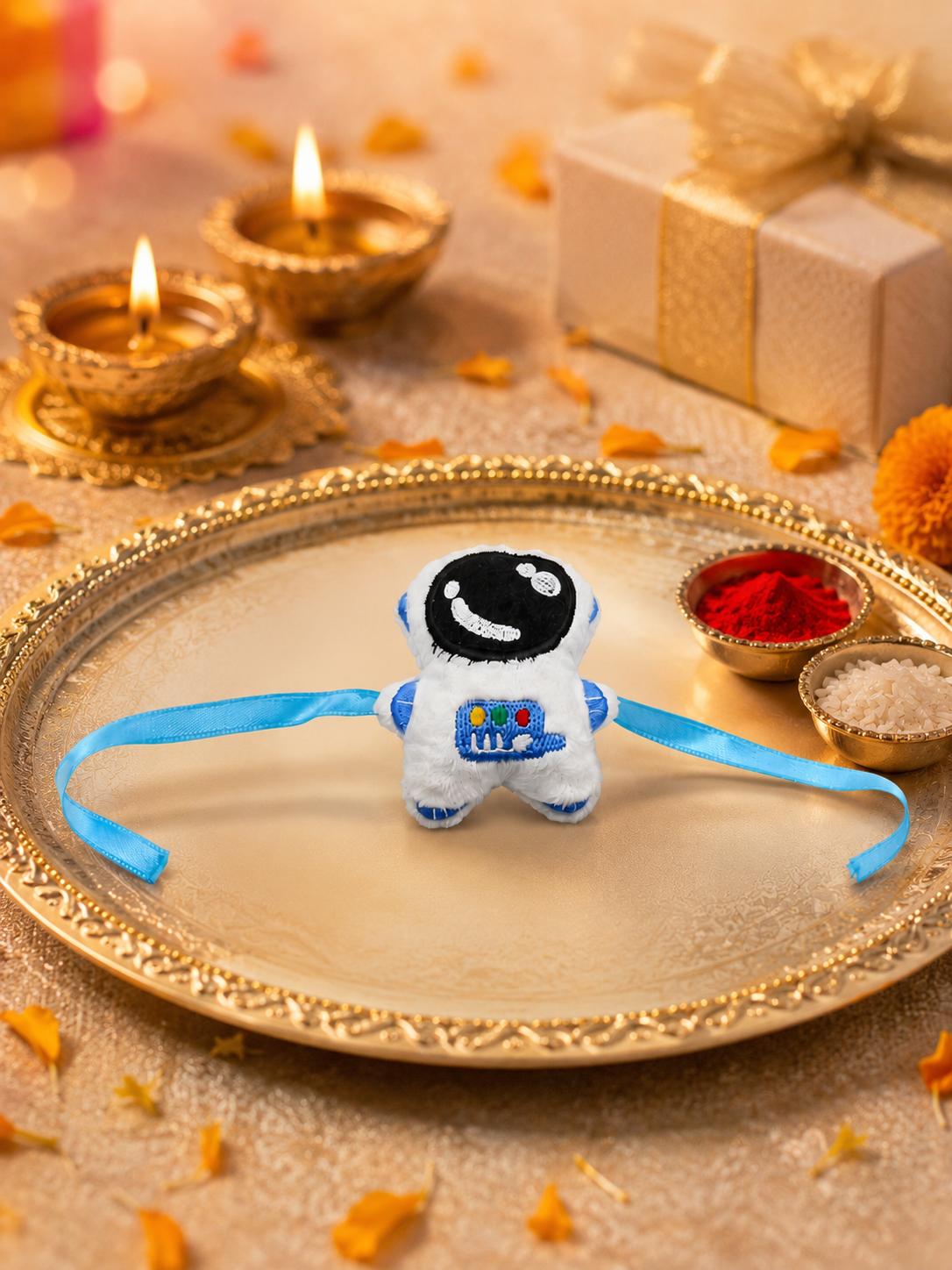 Kids Plush Astronaut Rakhi With Satin Ribbon For Brother