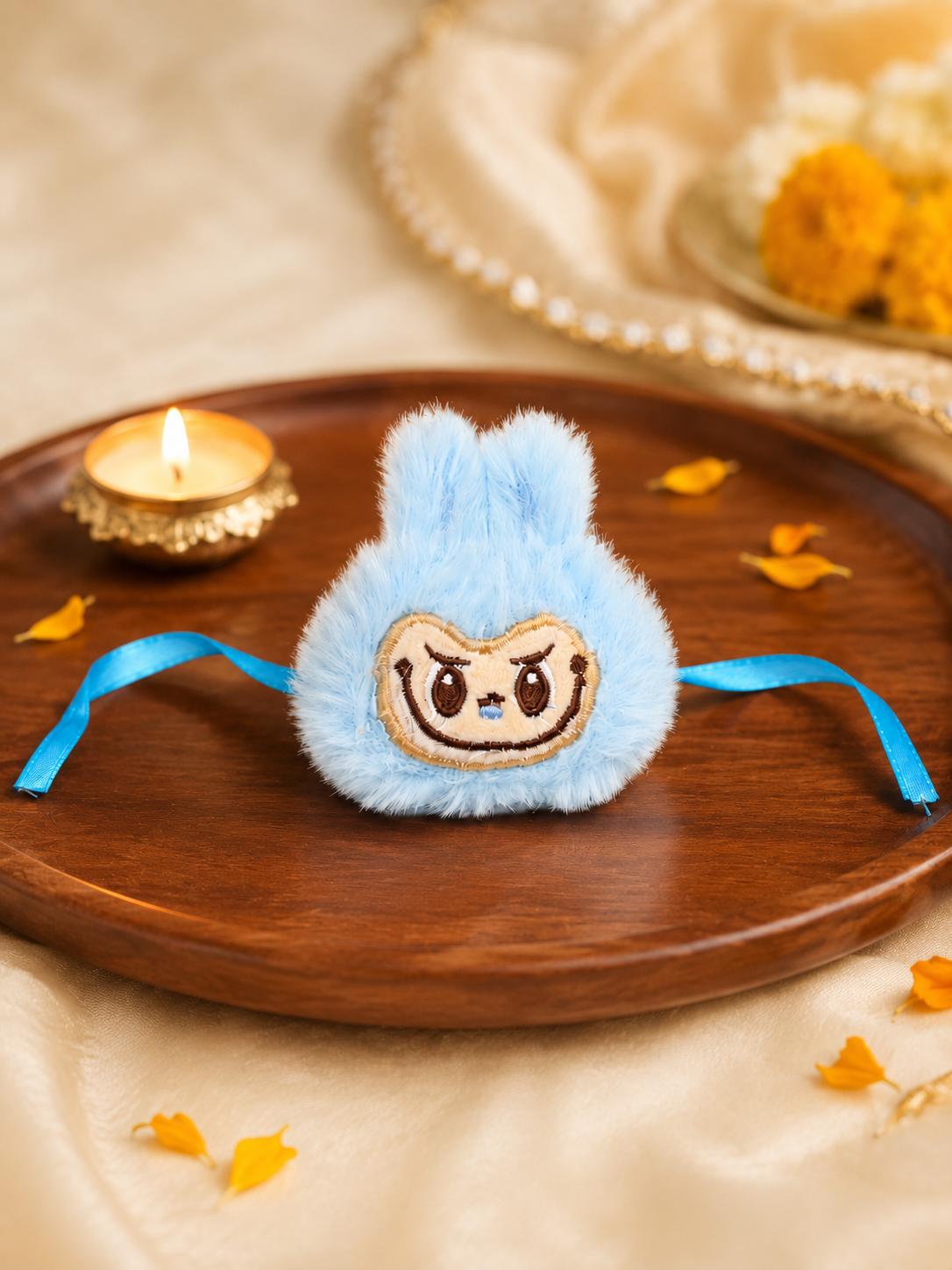 Kids Cute Monster Plush Rakhi With Satin Ribbon For Brother