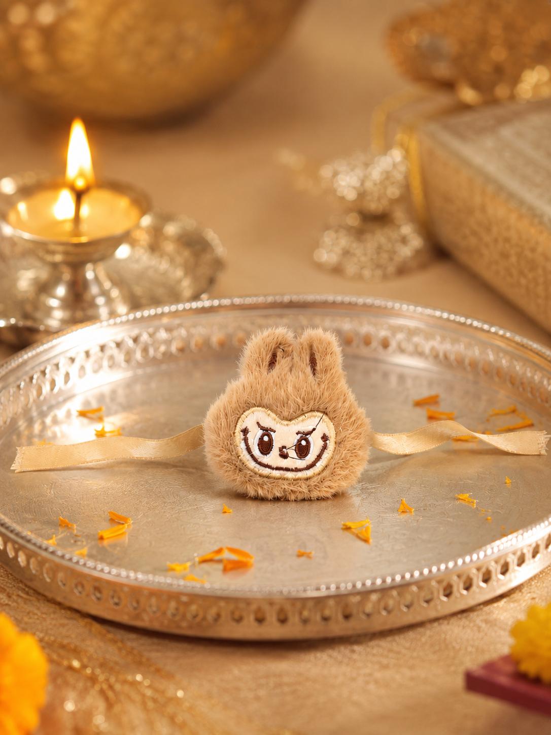 Cute Monster Plush Rakhi With Satin Ribbon Soft Kids Rakhi For Brother Raksha Bandhan Gift