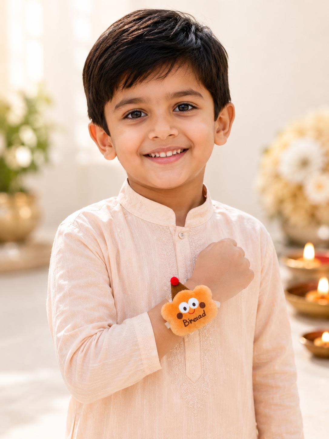 Cute Bread Plush Rakhi With Satin Ribbon Soft Kids Brother Rakhi For Raksha Bandhan Gift - Image 3
