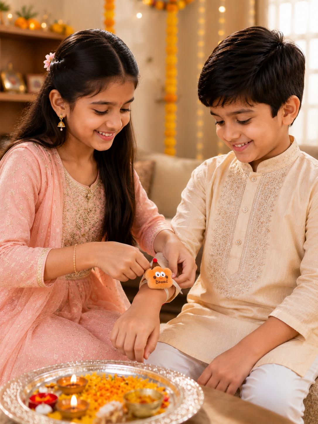Cute Bread Plush Rakhi With Satin Ribbon Soft Kids Brother Rakhi For Raksha Bandhan Gift - Image 4
