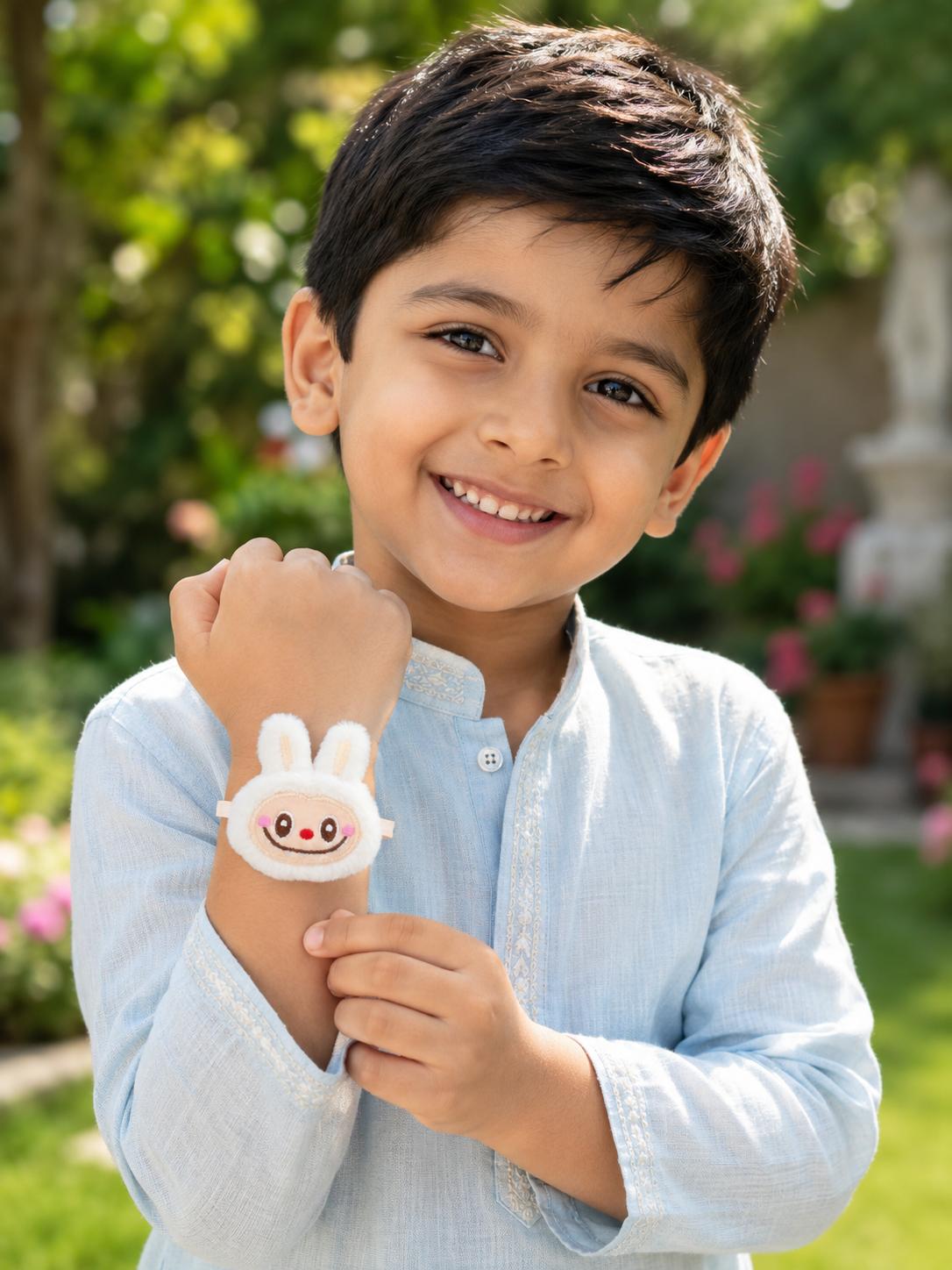 Cute Bunny Plush Rakhi With Satin Ribbon Soft Kids Brother Rakhi For Raksha Bandhan Gift - Image 2