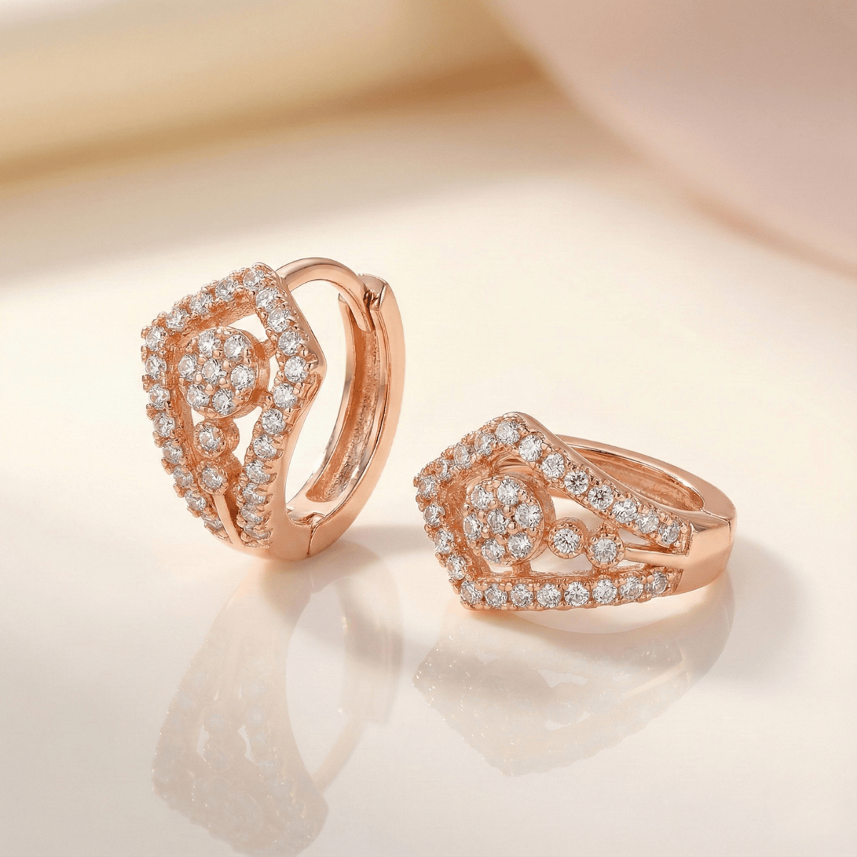 Forevershine Rose Gold Hoop Earrings With Cubic Zirconia, Multi-Row Design, Huggie Style
