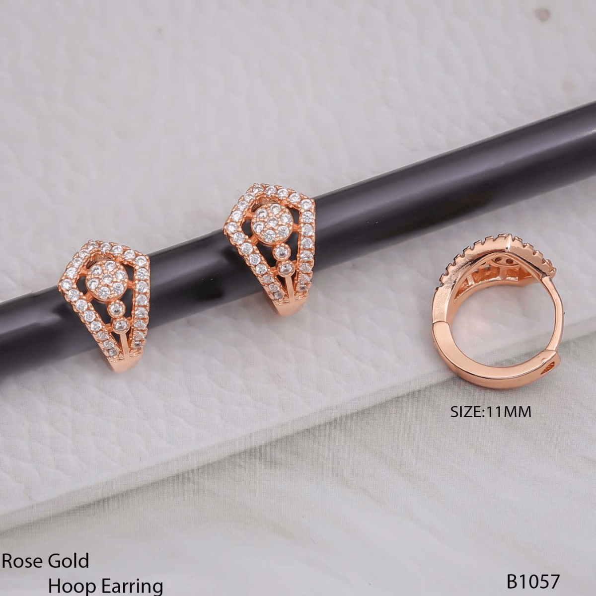 Forevershine Rose Gold Hoop Earrings With Cubic Zirconia, Multi-Row Design, Huggie Style - Image 2