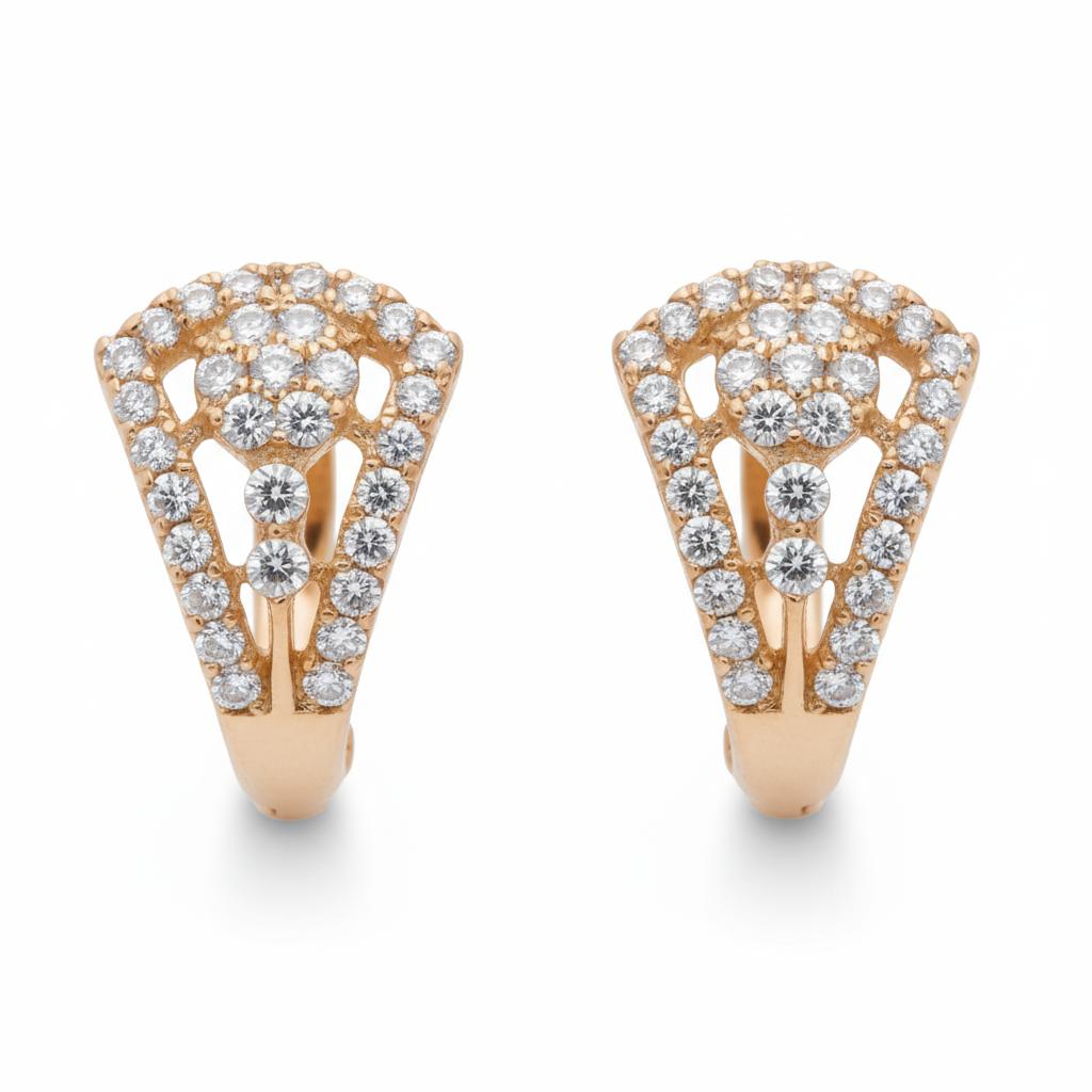 Forevershine Rose Gold Hoop Earrings With Cubic Zirconia, Multi-Row Design, Huggie Style - Image 3