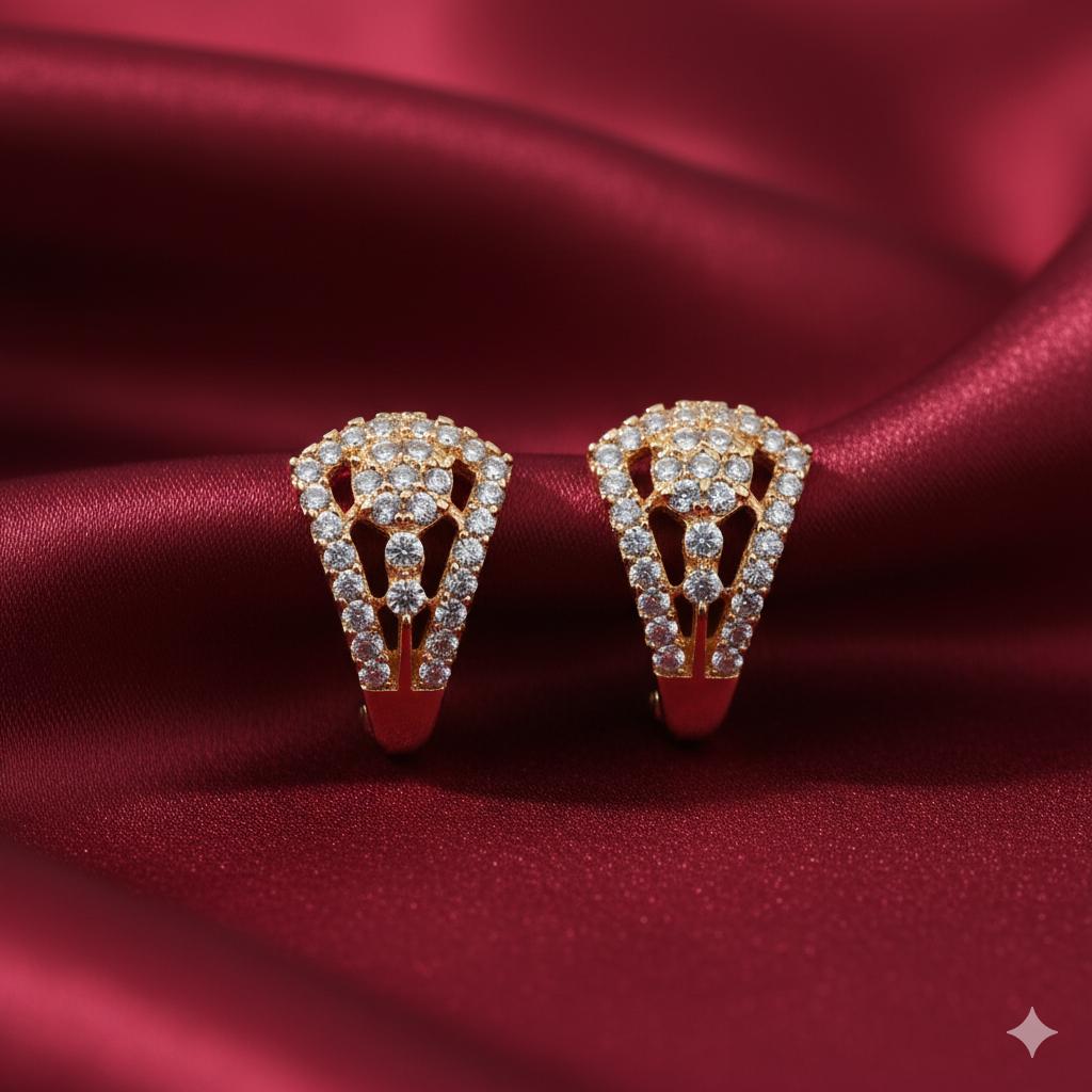 Forevershine Rose Gold Hoop Earrings With Cubic Zirconia, Multi-Row Design, Huggie Style - Image 4