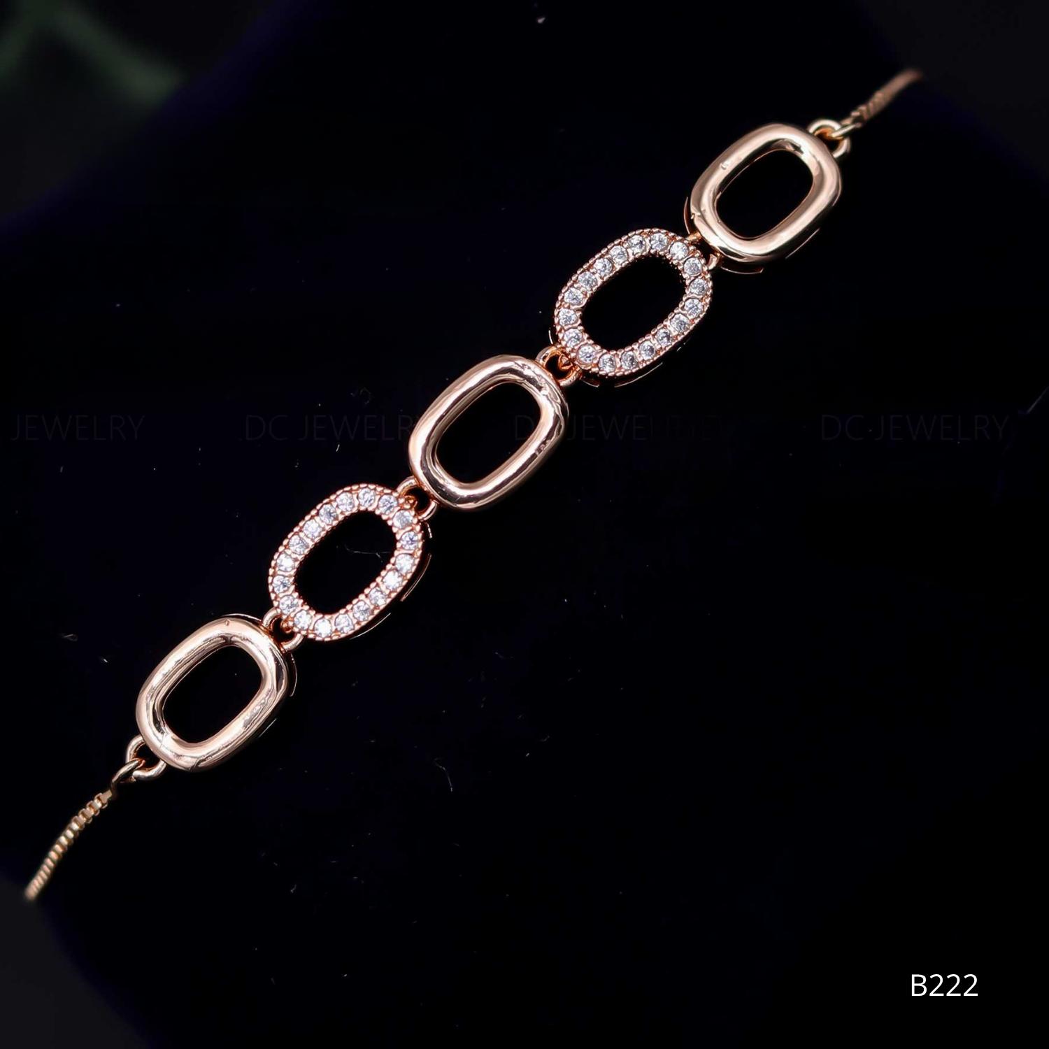 Forevershine Anti Tarnish Premium Rose Gold Plated Oval Link Charm Bracelet, Cubic Zirconia Studded, Copper Base, Fashion Jewellery, Free Size|lightweight|gift For Her|for Women & Girls - Image 2
