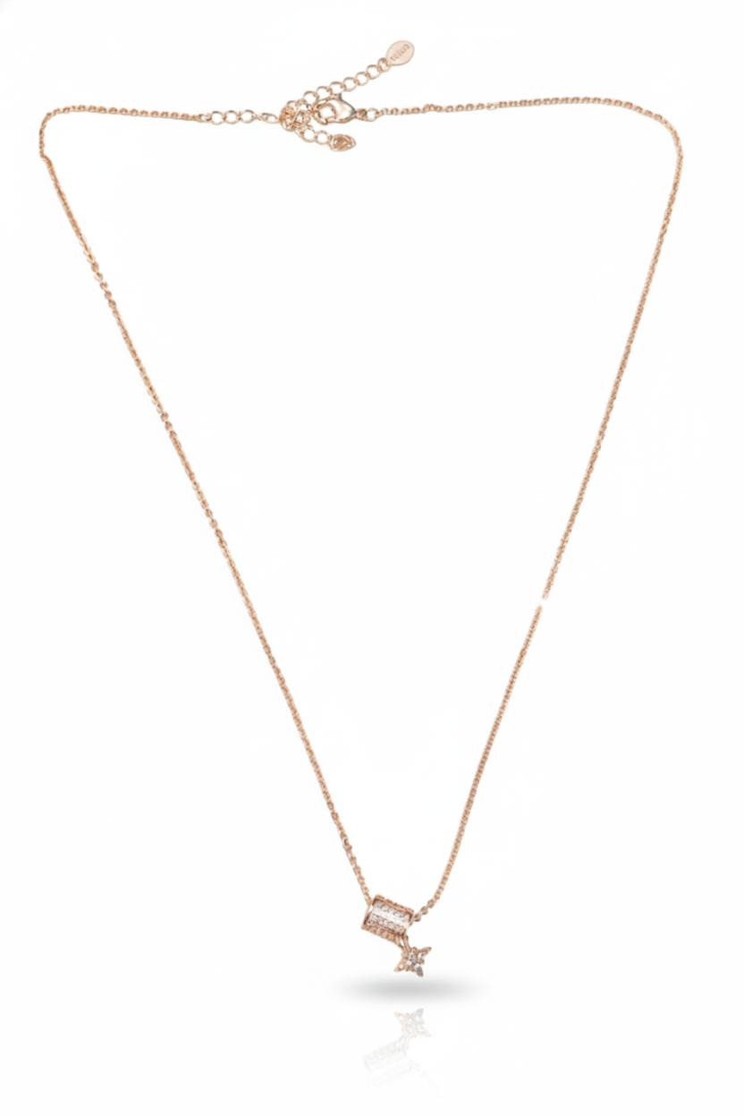 Forevershine Rose Gold Plated Cz Star Drop Pendant Necklace For Women With Cubic Zirconia Stones | Elegant Chain Jewelry Stylish Wear Party Gift For Girls Birthday Anniversary Accessory