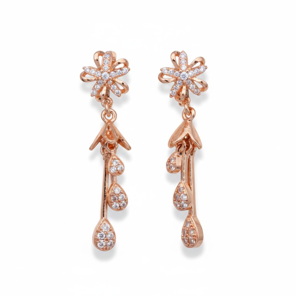 Forevershine Anti Tarnish Crystal Flower Design Sparkling Floral Stud Long Drop, Rose Gold, Long Chain Tassel Design, Fashion Jewelrygifts|wedding And Christmas Gifts|lightweight|for Women & Girls - Image 2
