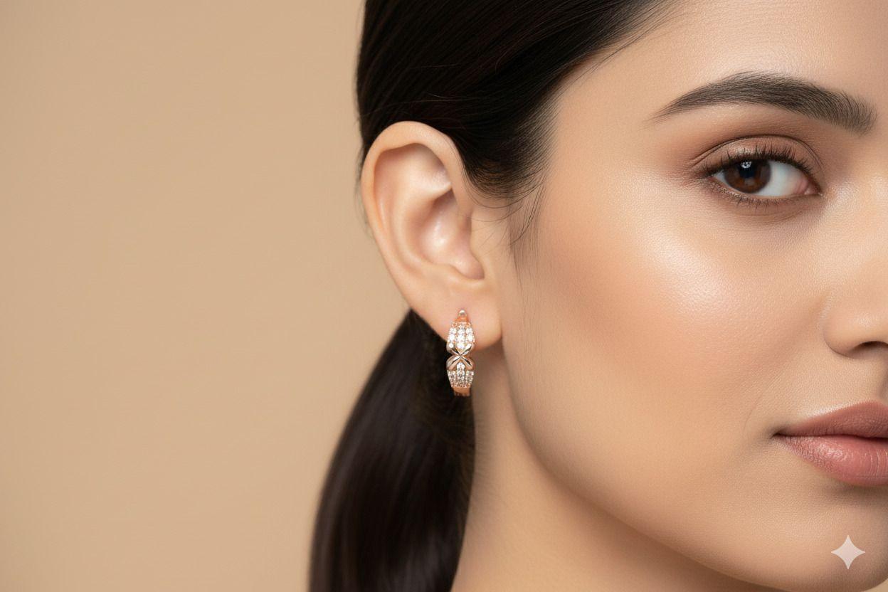 Forevershine Anti Tarnish Rose Gold Hoop Earrings With Pave Crystals, Butterfly Design, Huggie Style|lightweight |skin Friendly & Hypoallergenic | Tarnish Resistant | Stylish Jewelry For Women & Girls - Image 2