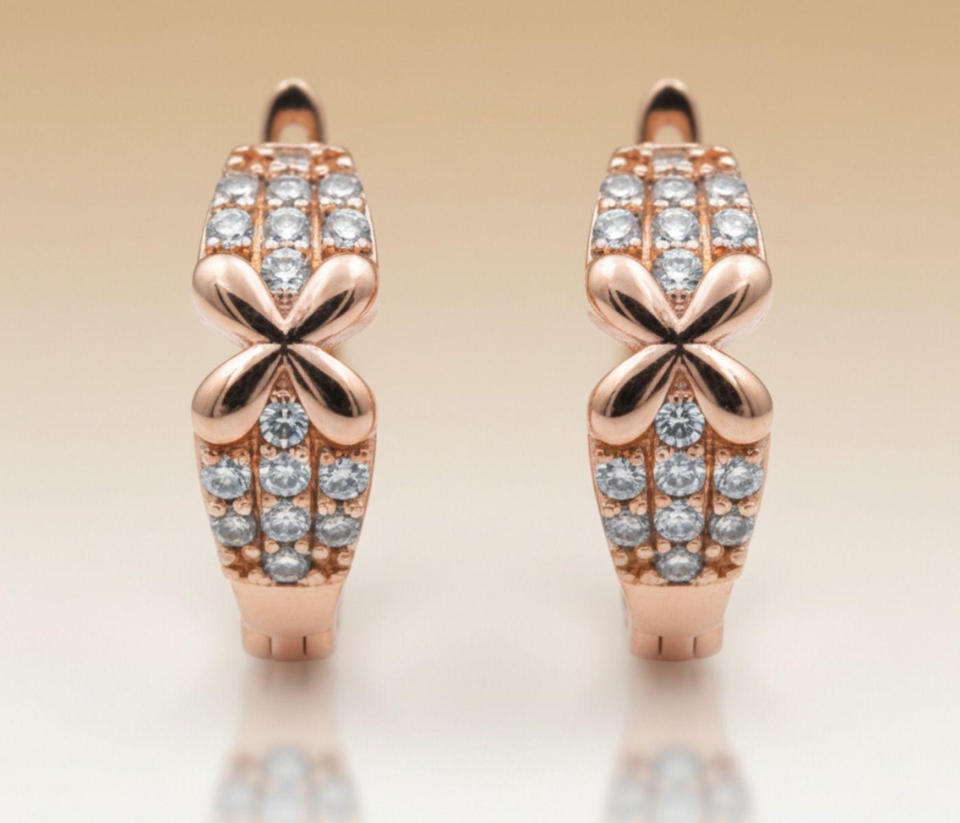 Forevershine Anti Tarnish Rose Gold Hoop Earrings With Pave Crystals, Butterfly Design, Huggie Style|lightweight |skin Friendly & Hypoallergenic | Tarnish Resistant | Stylish Jewelry For Women & Girls