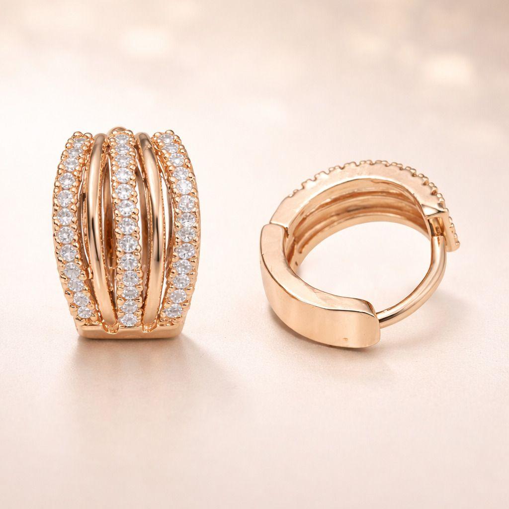 Forevershine Rose Gold Plated Hoop Earrings For Women | Cubic Zirconia Studded Bali Earrings Cubic Zirconia Studded Bali Earring | Stylish Daily Wear Cz Hoops | Lightweight Party & Office Jewellery - Image 3