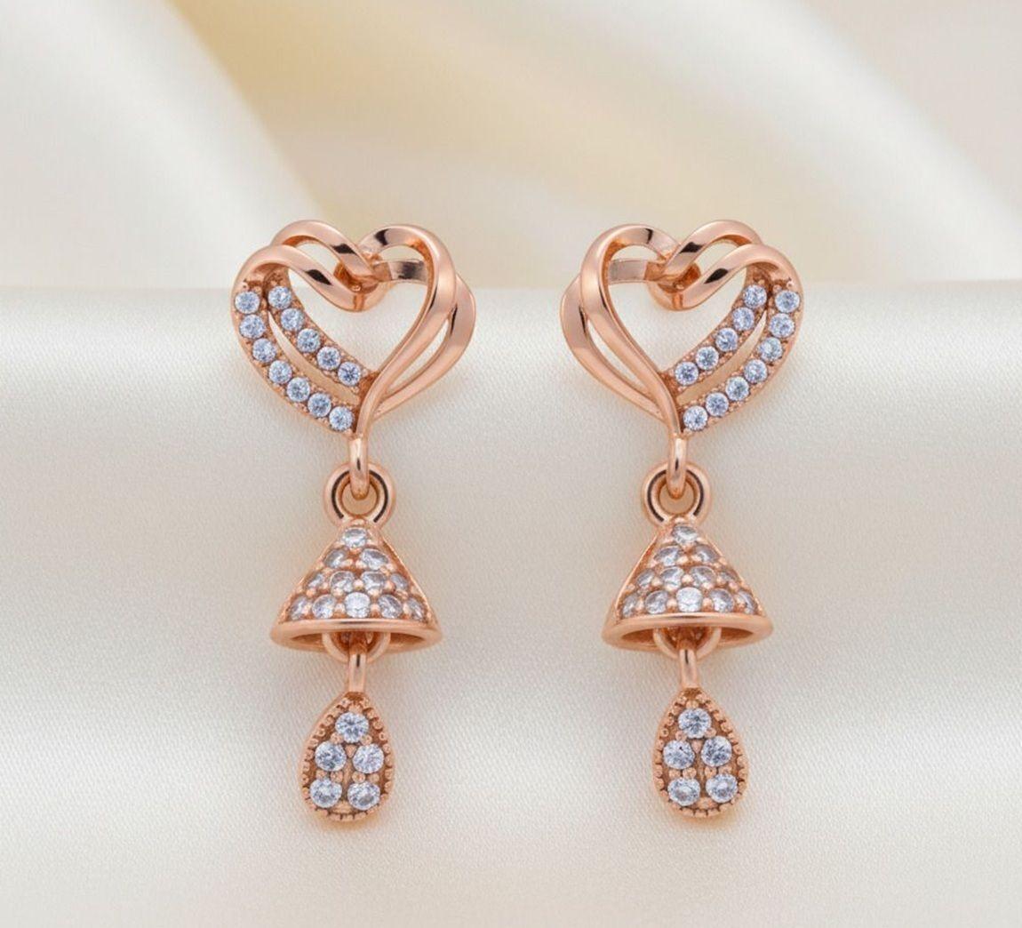Forevershine Anti Tarnish Rose Gold Plated Heart Jhumki Drop Earrings With Cubic Zirconia, Copper, Polished Finish, 2.5 Cm Length,|lightweight|gift For Her|for Women & Girls - Image 3
