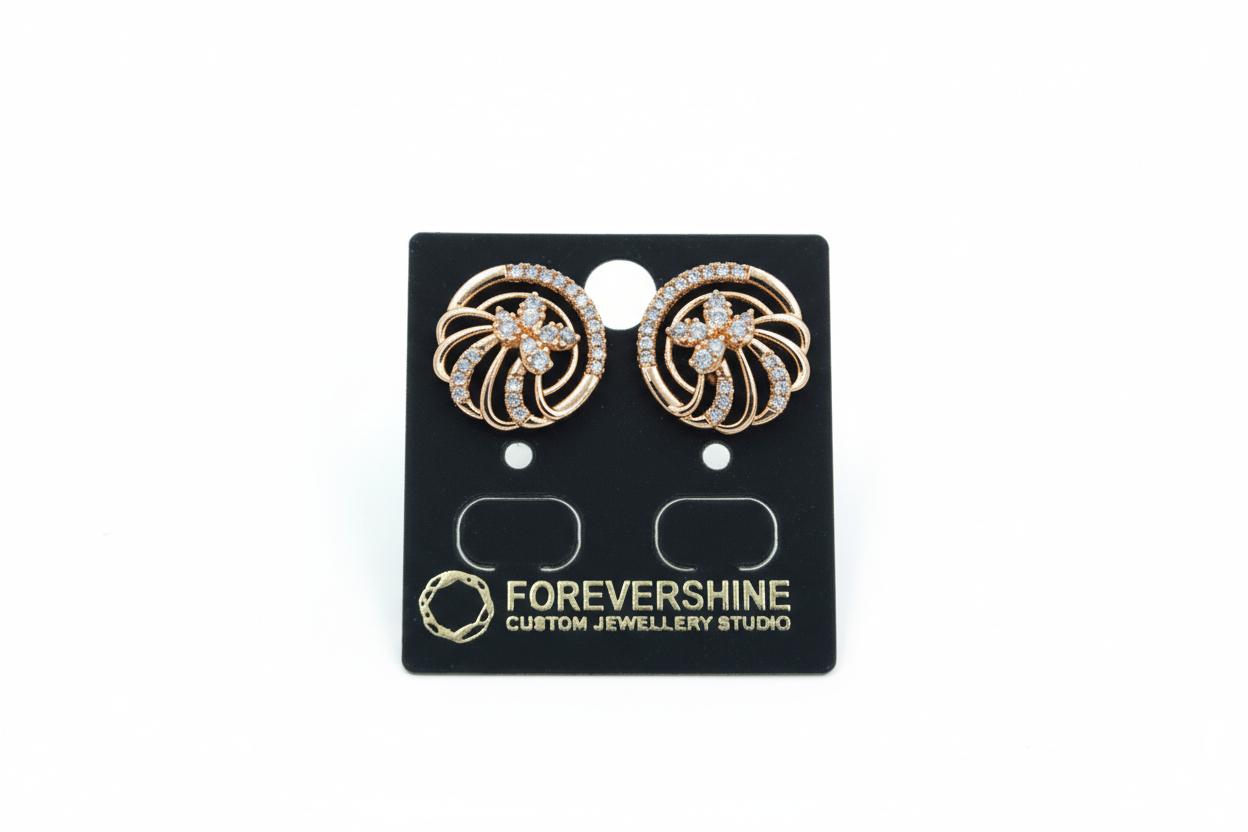 Forevershine Anti Tarnish Rose Gold Plated Cubic Zirconia Stud Earrings, Hexagonal Floral Design, Crystal Stone|lightweight|gift For Her|for Women & Girls - Image 4