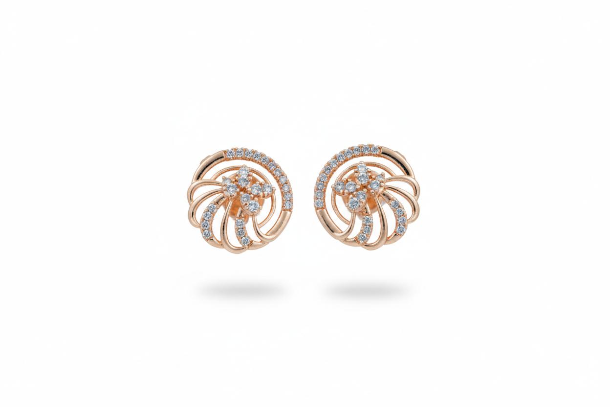 Forevershine Anti Tarnish Rose Gold Plated Cubic Zirconia Stud Earrings, Hexagonal Floral Design, Crystal Stone|lightweight|gift For Her|for Women & Girls - Image 3
