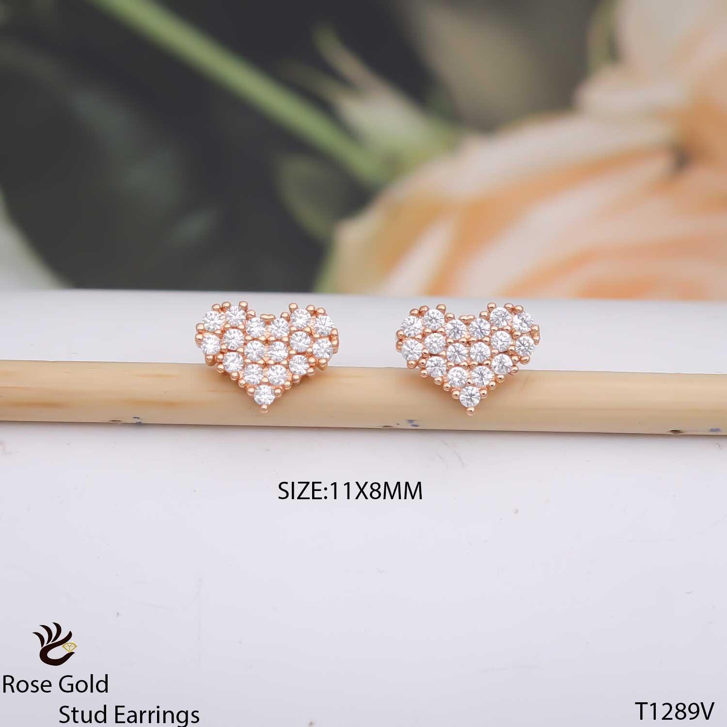 Forevershine Anti Tarnish Rose Gold Heart Stud Earrings, Pave Set Cubic Zirconia, Cluster Design|lightweight|gift For Her|skin Friendly & Hypoallergenic|stylish Jewelry For Women & Girls - Image 3