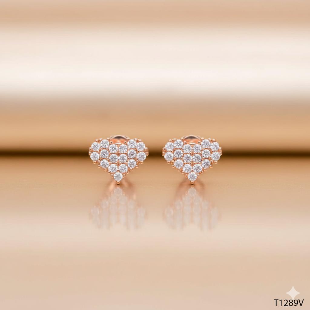 Forevershine Anti Tarnish Rose Gold Heart Stud Earrings, Pave Set Cubic Zirconia, Cluster Design|lightweight|gift For Her|skin Friendly & Hypoallergenic|stylish Jewelry For Women & Girls