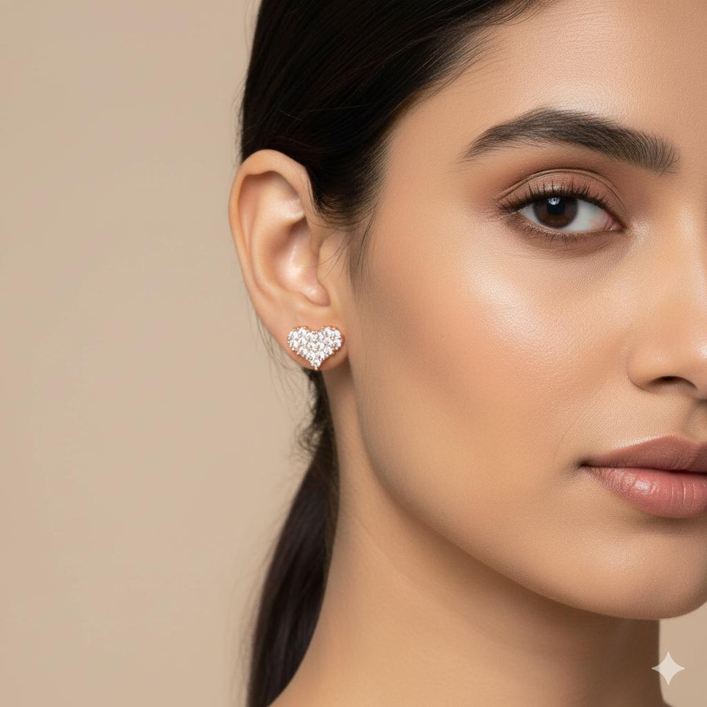 Forevershine Anti Tarnish Rose Gold Heart Stud Earrings, Pave Set Cubic Zirconia, Cluster Design|lightweight|gift For Her|skin Friendly & Hypoallergenic|stylish Jewelry For Women & Girls - Image 2