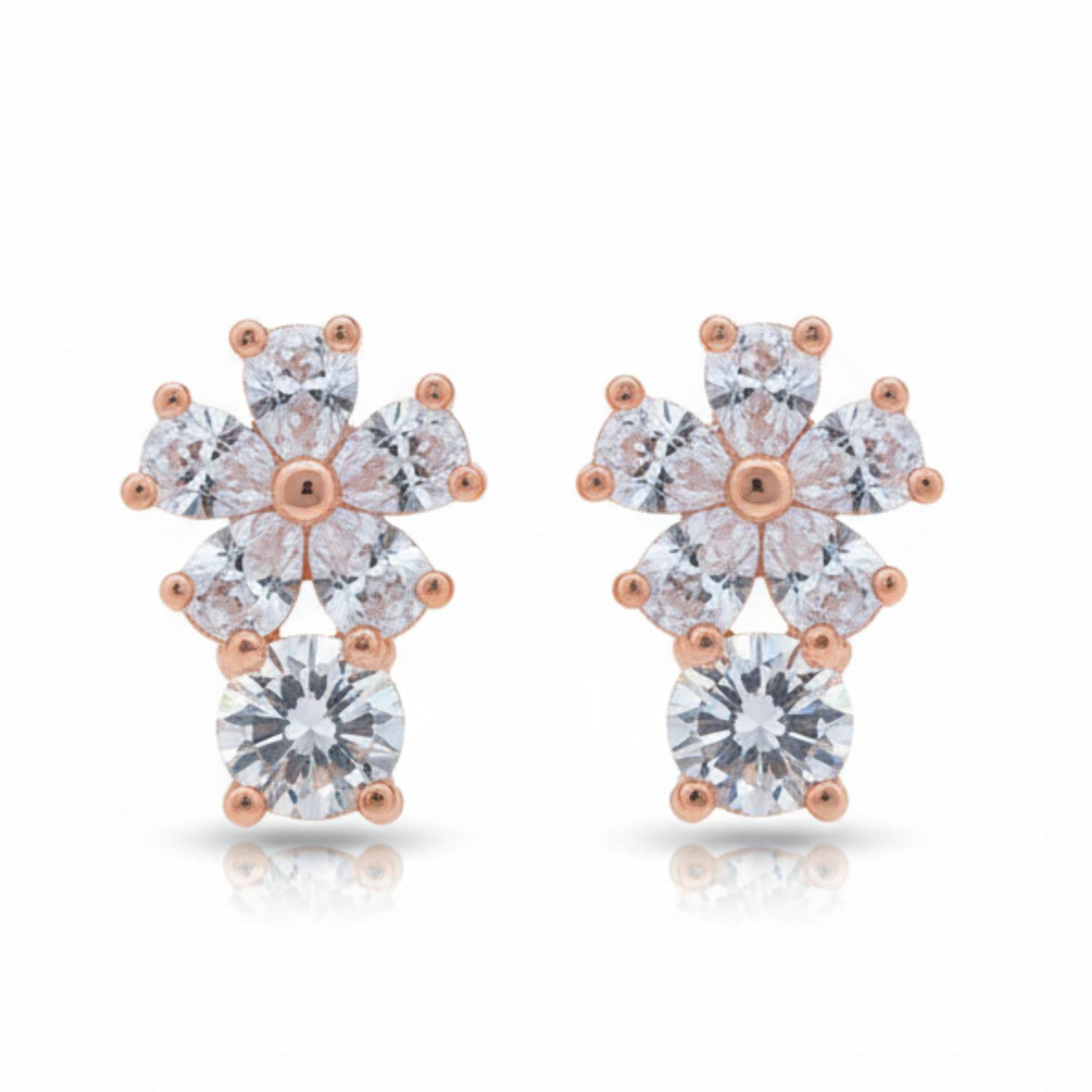 Forevershine Anti Tarnish Rose Gold Flower Stud Earrings, Cubic Zirconia Crystal, Floral Design|lightweight|gift For Her|skin Friendly & Hypoallergenic|stylish Jewelry For Women & Girls - Image 3