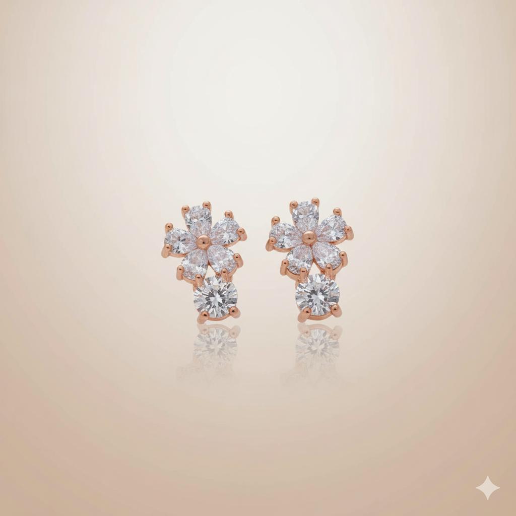 Forevershine Anti Tarnish Rose Gold Flower Stud Earrings, Cubic Zirconia Crystal, Floral Design|lightweight|gift For Her|skin Friendly & Hypoallergenic|stylish Jewelry For Women & Girls