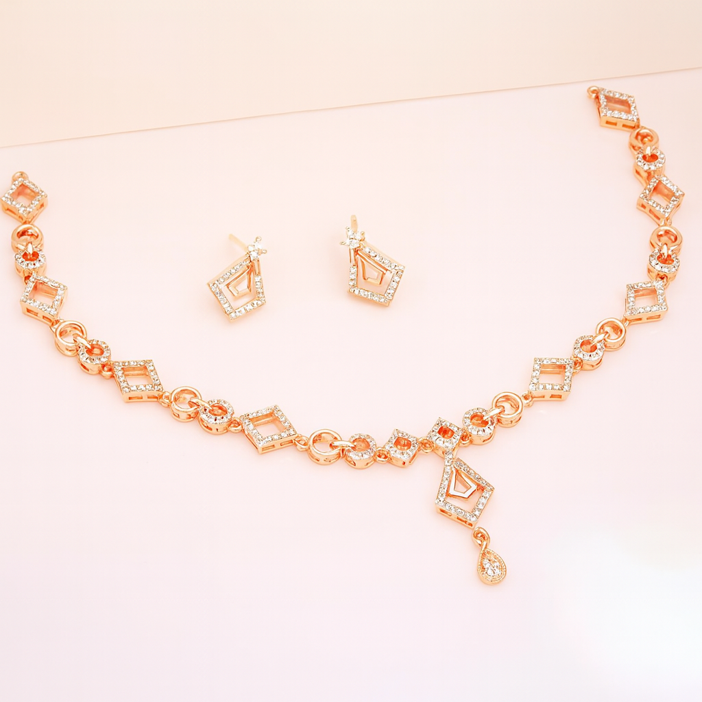 Rose Gold Geometric Radiance Necklace Set